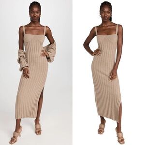 Something Navy Bustier Ribbed Sweater Dress Tan Midi Womens Size S